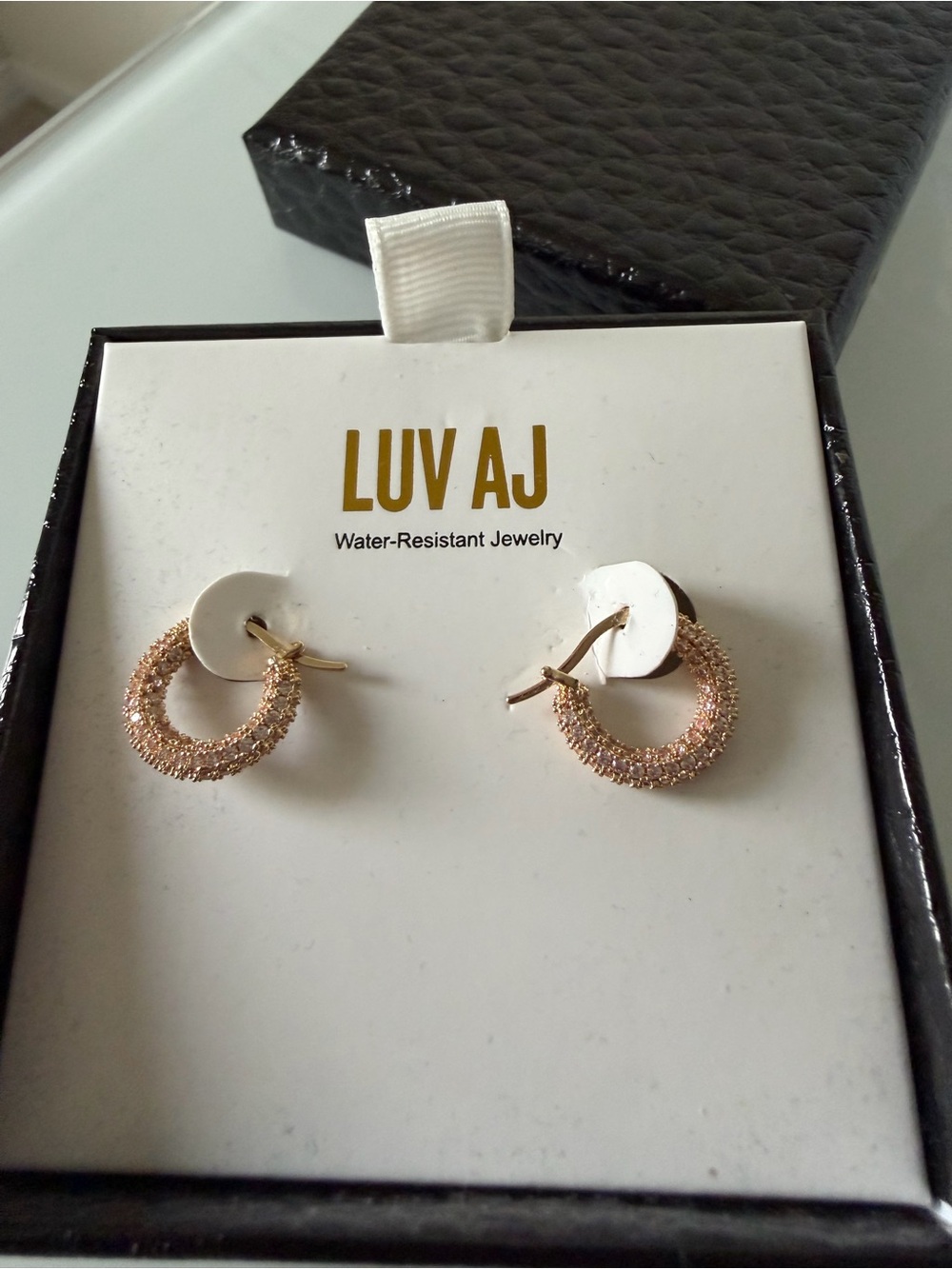 Luv AJ Gold pave Hoop Earrings water resistant